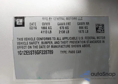 2016 Chevrolet Malibu 1Lt из США, поврежденный, VIN 1G1ZE5ST6GF228789